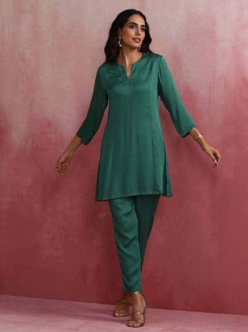 truebrowns teal green kurti & pant set