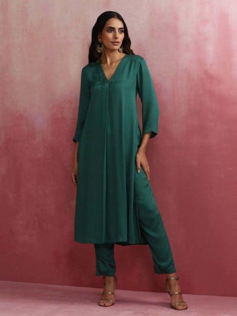 truebrowns teal green kurta & pant set