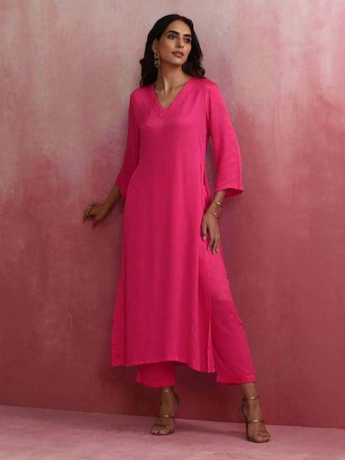 truebrowns hot pink kurta & pant set