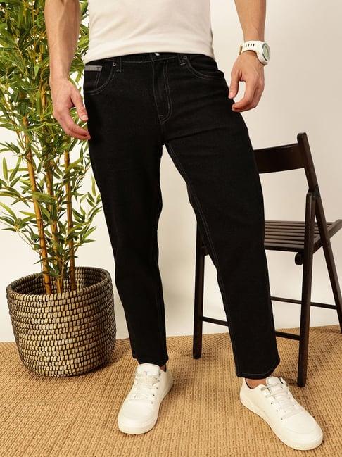 thomas scott black cotton slim tapered solid jeans