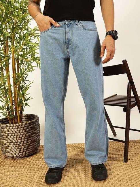 thomas scott light blue cotton relaxed fit solid jeans