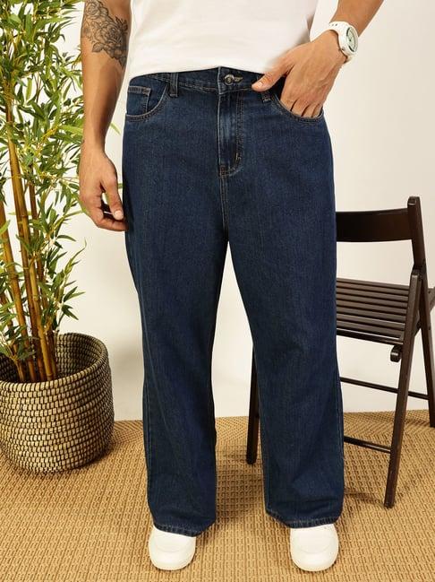 thomas scott blue cotton loose fit solid jeans