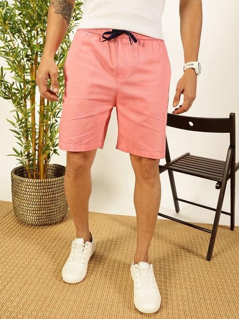 thomas scott peach cotton regular fit solid shorts