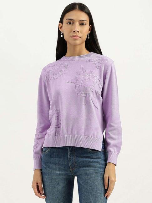 united colors of benetton purple cotton textured pattern sweatshirt