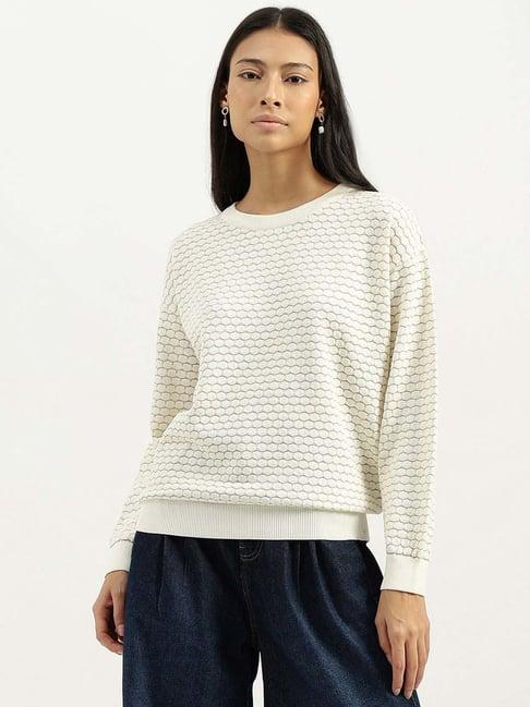 united colors of benetton white self pattern sweatshirt