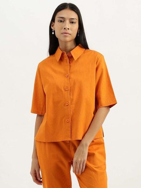 united colors of benetton orange regular fit shirt