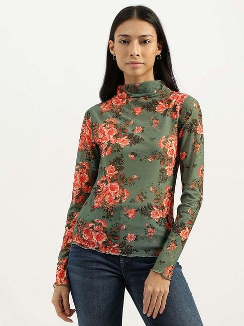 united colors of benetton green floral print t-shirt