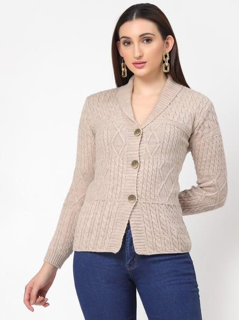 kalt light brown self design cardigan