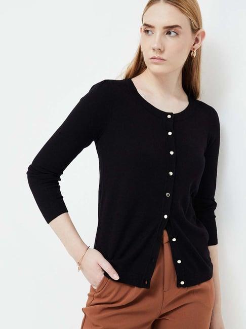 code by lifestyle black plain cardigan