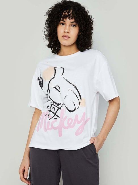 ginger by lifestyle white cotton printed t-shirt