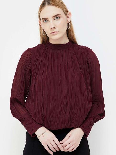 code by lifestyle maroon pleated top