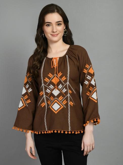 pretty loving thing brown embroidered top