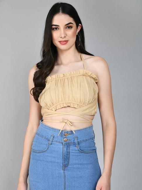 pretty loving thing beige regular fit crop top