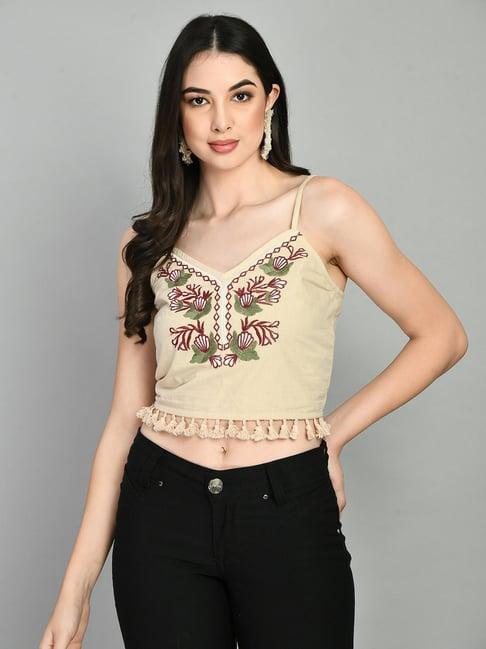 pretty loving thing beige embroidered crop top