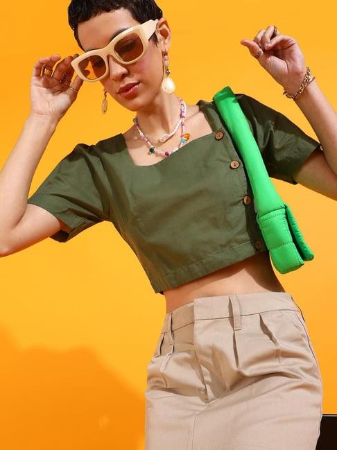 pretty loving thing olive regular fit crop top