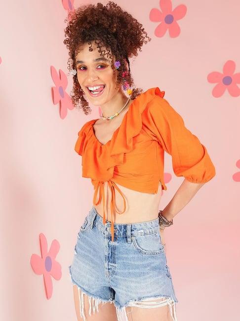 pretty loving thing orange regular fit crop top