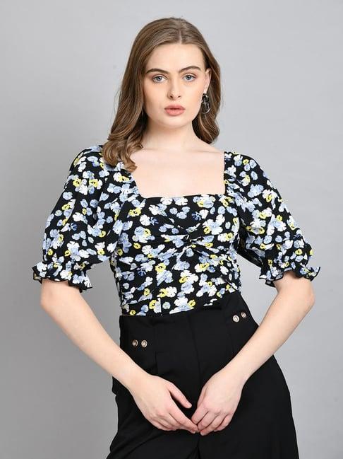 pretty loving thing black floral print crop top