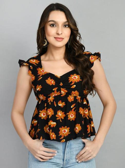 pretty loving thing black floral print top