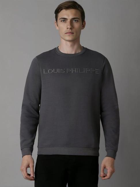 louis philippe grey cotton regular fit logo printed sweatshirt