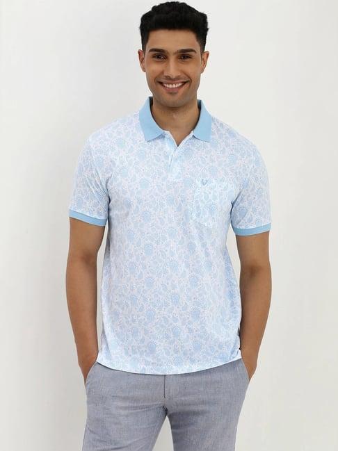 allen solly blue cotton regular fit printed polo t-shirt