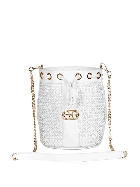 saint g white textured medium bucket bag