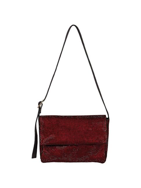 saint g red embellished medium shoulder handbag