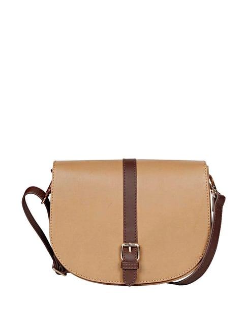 saint g beige solid medium sling handbag