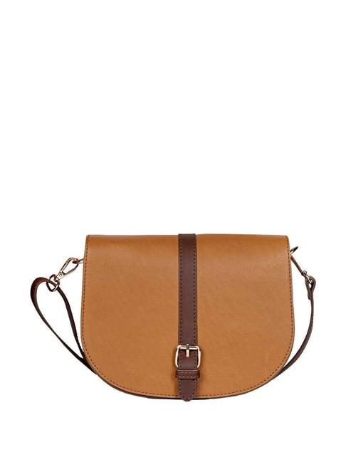 saint g tan solid medium sling handbag