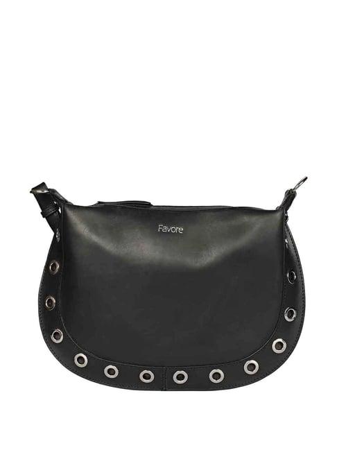 saint g black solid medium sling handbag