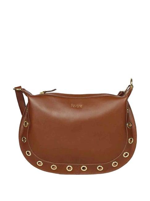 saint g brown solid medium sling handbag