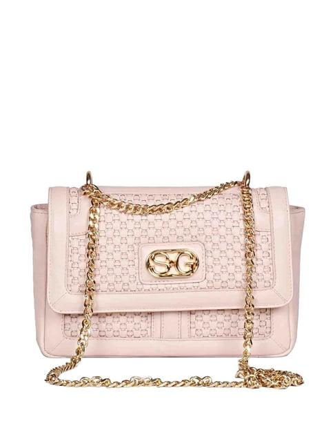 saint g pink textured medium sling handbag