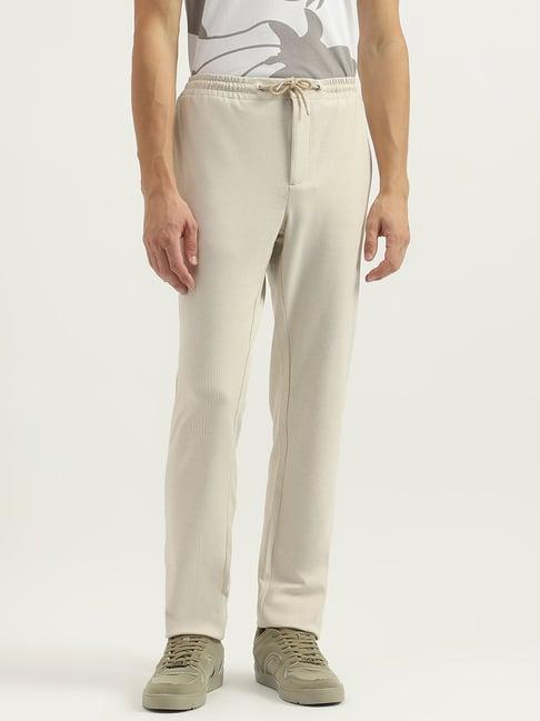 united colors of benetton beige polyester viscose blend relaxed herringbone chinos