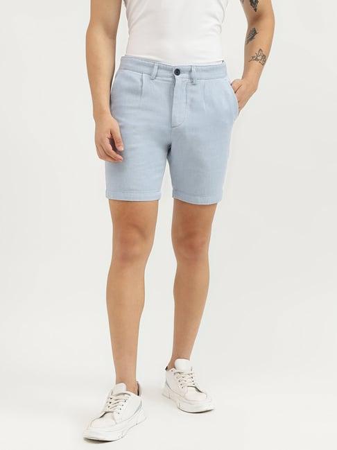 united colors of benetton blue cotton linen relaxed denim shorts