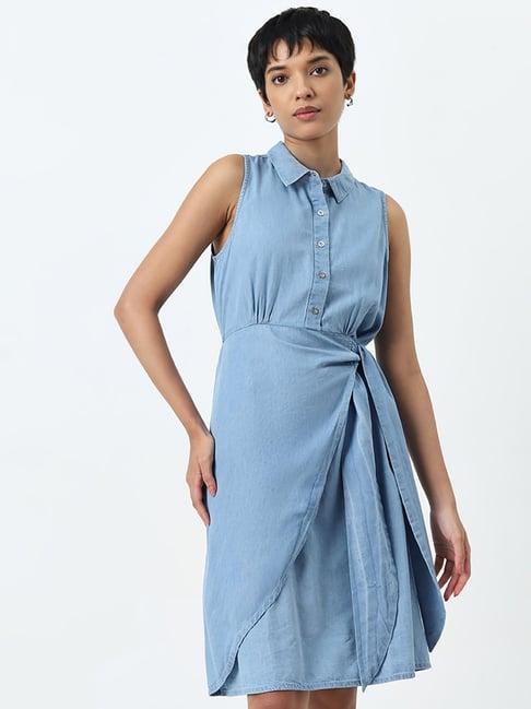 lov by westside blue denim shirt dress