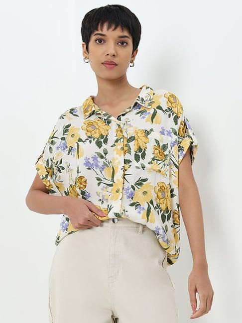 lov by westside yellow floral printed shirt