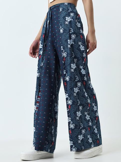 bombay paisley by westside indigo paisley printed high-rise pants