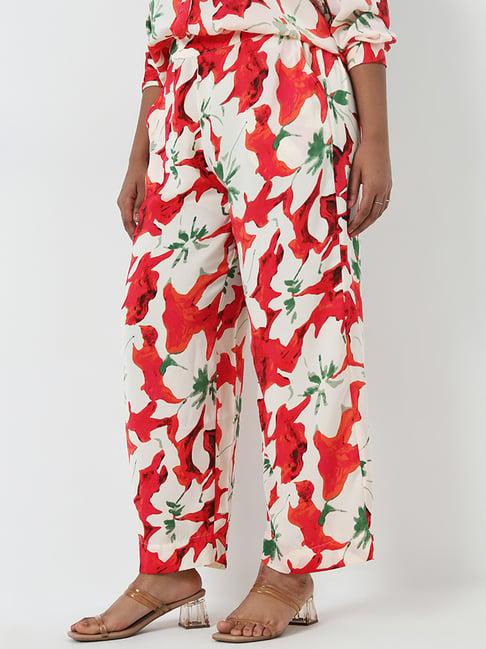 gia by westside red floral printed high-rise pants