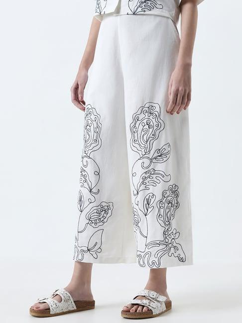 bombay paisley by westside ivory embroidered high-rise pants