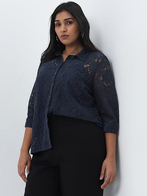 gia by westside navy floral lace design shirt with camisole