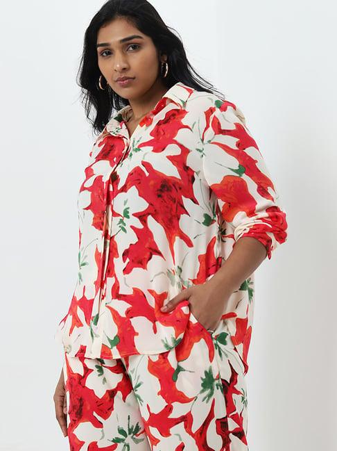 gia by westside red floral design shirt