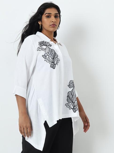 gia by westside white floral embroidered high-low shirt