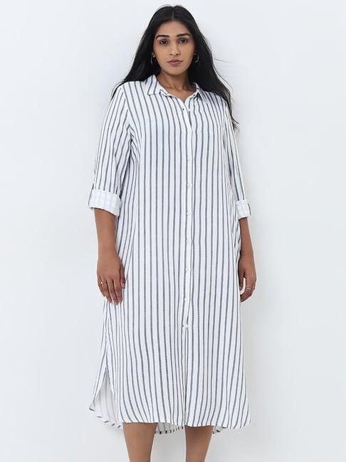 gia by westside blue stripe patterned cotton shirt dress