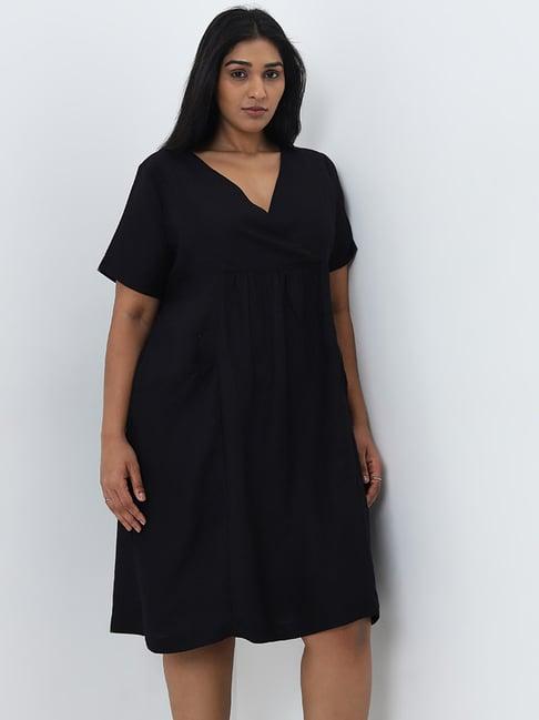 gia by westside black solid a-line cotton dress