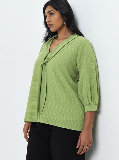 gia by westside green seersucker striped design blouse