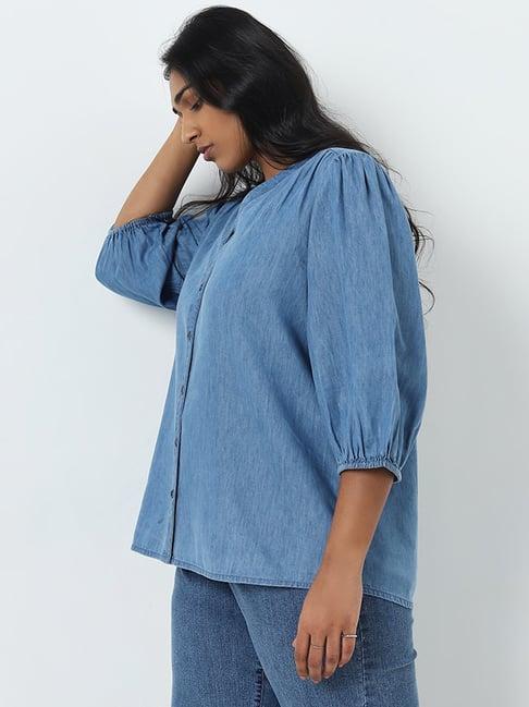 gia by westside blue denim blouse