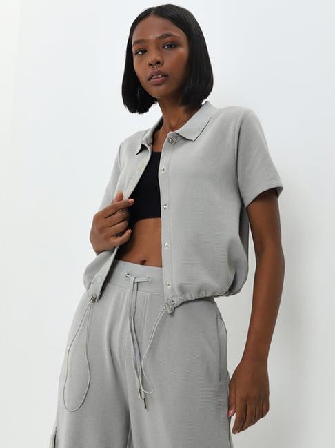 studiofit by westside light grey waffle-textured cotton jacket