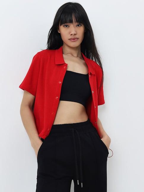 studiofit by westside red waffle textured cotton jacket