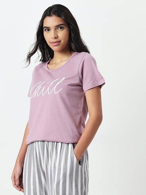 wunderlove by westside dusty pink text printed slogan cotton top