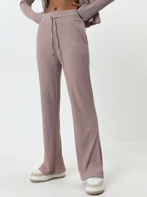 studiofit by westside light brown ribbed textured high-rise track pants