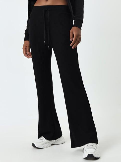 studiofit by westside black ribbed textured high-rise track pants